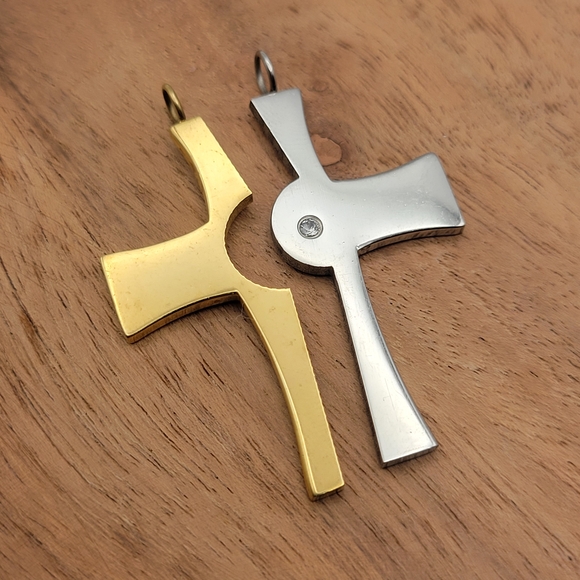 Two-Tone Cross Pendant Necklace - Picture 3 of 7